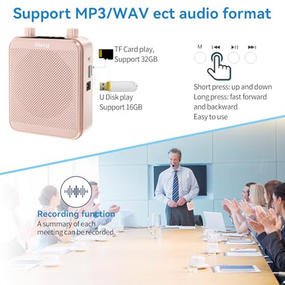 30W Portable Voice Amplifier with Wired Microphone Headset, 2800mAh Rechargeable PA System Speaker Personal Microphone Speech Power Amplifiers Loudspeaker for Teachers/Metting/Tour Guide - color: Pink Rose