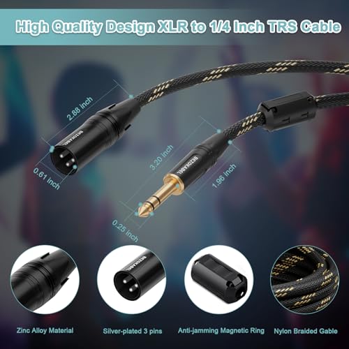 XLR to 1/4 inch(6.35mm), XLR Male to 1/4 Male 6ft 2packs | TRS to XLR Cable, Quarter Inch to Microphone Cable Nylon Braided - size: 6ft 2Pack, style: XLR Male to 6.35