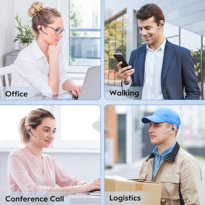 New Bee Bluetooth Headset, 72H Talktime Wireless Bluetooth Earpiece for Cellphone with 500mah Charging Case V5.1 Dual Mic Noise Cancelling Hands-Free Earphones for Office Driver | 500mah Charging Case V5.1 Dual Mic ENC Noise Cancelling Hands-Free Headset