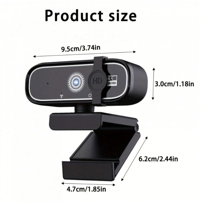 FHD 4K Webcam with AutoFocus, USB Desktop Camera, Black Webcam, Built-in Microphone for Video Conferencing, Online Meetings, Universal Tripod-Ready Clip fits laptops and LCD Monitors.