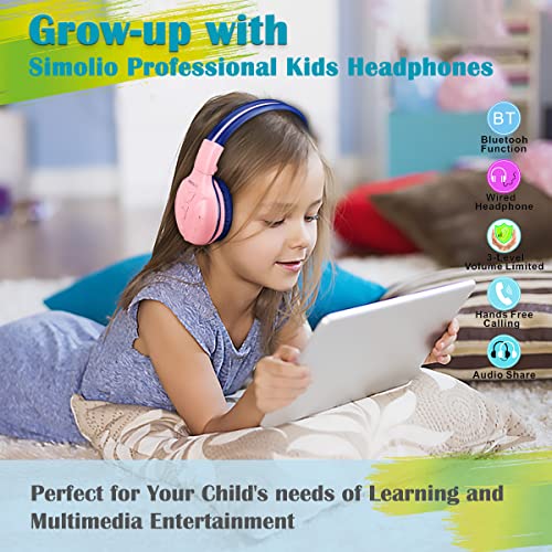 SIMOLIO 2 Pack Kids Bluetooth Headphones with Share Port, Foldable w/Case | 75/85/94dB Volume Limit with Microphone for Toddler Teens, 30H Playtime, Bluetooth 6.0 for School Airplane iPad PC Travel - color: Mint & Pink