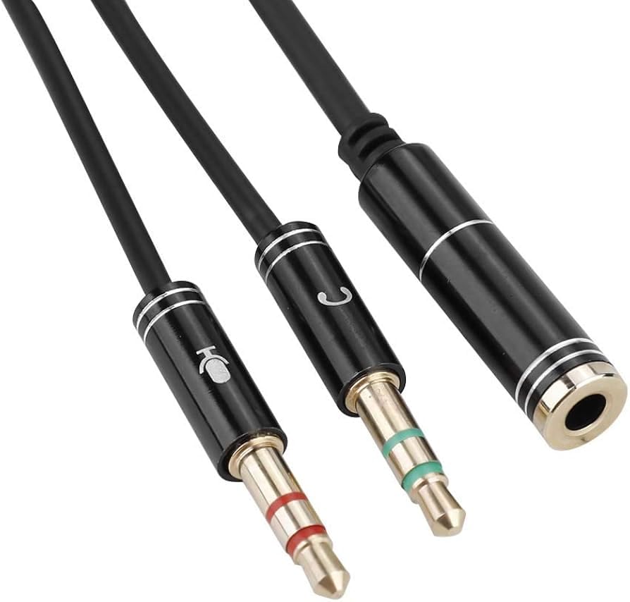 D & K Exclusives Headphone Splitter for Computer 3.5mm Female to 2 Dual 3.5mm Male Audio Splitter Cable Microphone Stereo Jack Earphones Port Cord Gaming Headset to PC Laptop Adapter, Black
