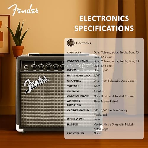 Fender Champion II 25-Watt Guitar Combo Amplifier Bundle with Instrument Cable, Picks, and Austin Bazaar Instructional Video