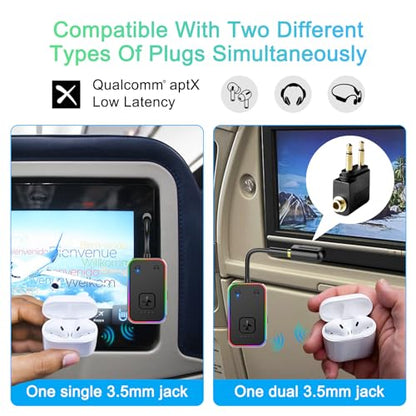 2026 Beeitzie Ultra Airplane Bluetooth 5.4 Transmitter for All Headphones, aptX LL, Supports 2 Headphones/AirPods, Wireless Audio Adapter for in-Flight, TV, Gym, Tablets，Metal Frame - color: Black