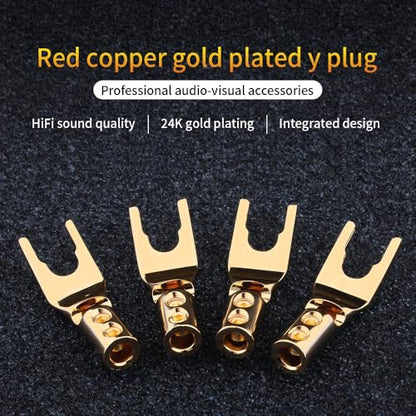 Gold Plated Pure Copper Speaker Spade Connectors - Dual Screw Locking Fork Y/U Plugs for Wire DIY - style: Spade Style-Gold