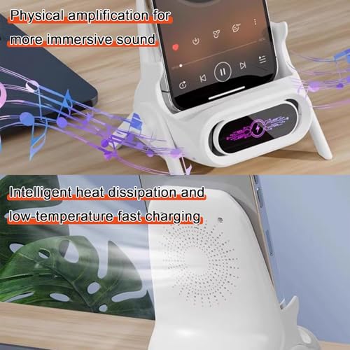 Wireless Charger Stand with Sound Amplifier, Wireless Charging Station 15W Fast Charging Dock, Multi-Device Magnetic Heads, Stable Triangular Design(Color:White) - color: White
