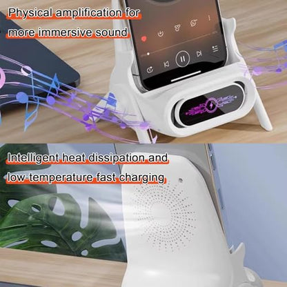 Wireless Charger Stand with Sound Amplifier, Wireless Charging Station 15W Fast Charging Dock, Multi-Device Magnetic Heads, Stable Triangular Design(Color:White) - color: White