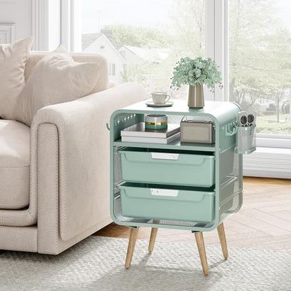 SYKIARIOL Kids Nightstand,Cute End Table with Storage Drawer,Nightstand for Girls Bedroom Furniture - color: Green