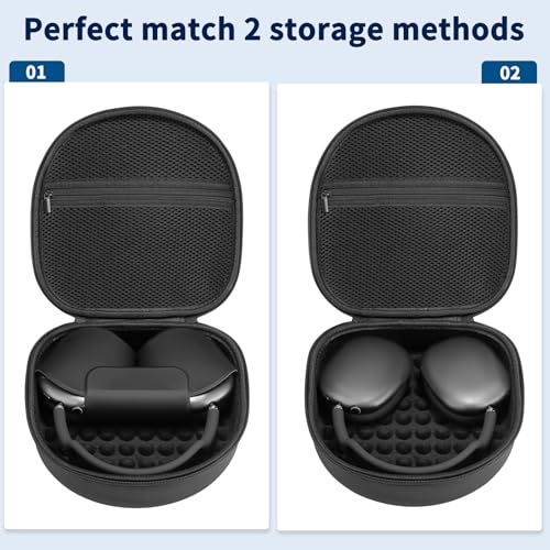 3 in 1 Silicone Cover and Case for Apple Airpods Max 2/ Airpods Max Headphones, AirPods Max Hard Case and Anti-Scratch Ear Pad Case/Ear Cups/Headband Covers Accessories (Black) - color: Black case & cover