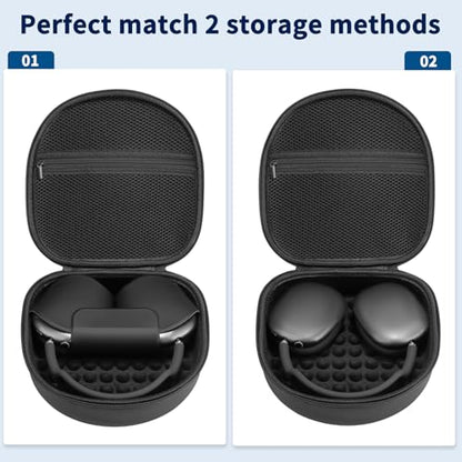 3 in 1 Silicone Cover and Case for Apple Airpods Max 2/ Airpods Max Headphones, AirPods Max Hard Case and Anti-Scratch Ear Pad Case/Ear Cups/Headband Covers Accessories (Black) - color: Black case & cover