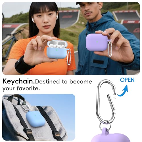 RFUNGUANGO AirPods Pro 3 Case Silicone Protective Cover, Sky Blue | Compatible with AirPods Pro 3rd Generation, Wireless Charging Compatible with Cleaning Kit & Keychain - color: B-Sky Blue, size: AirPods Pro 3 Case