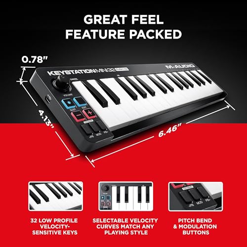 M-AUDIO Keystation Mini 32 MK3 MIDI Controller Bundle with M-Track Duo HD Audio Interface Pack for Studio Recording, Music Production, Podcasting, Streaming