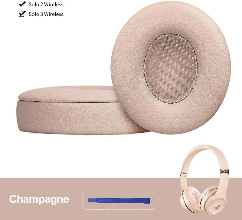 Beats Solo 3 Ear Pads Replacement, BUTIAO Soft Protein Leather Memory Foam Headphone Earpads Ear Cushions Pad for Beats by Dre Solo 3 Wireless & Solo 2 Wireless Over Ear Headsets (Champagne) - color: Champagne
