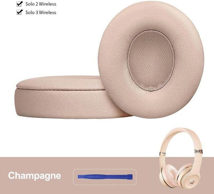 Beats Solo 3 Ear Pads Replacement, BUTIAO Soft Protein Leather Memory Foam Headphone Earpads Ear Cushions Pad for Beats by Dre Solo 3 Wireless & Solo 2 Wireless Over Ear Headsets (Champagne) - color: Champagne