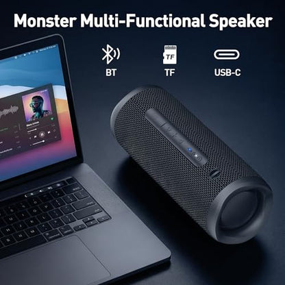 Monster S620 Bluetooth Speaker, Wireless Portable Outdoor Bluetooth Speakers, 60W True Wireless Stereo IPX8 Waterproof, Dual PairingBluetooth 5.4 Built-in Mic, Perfect for Home, Black