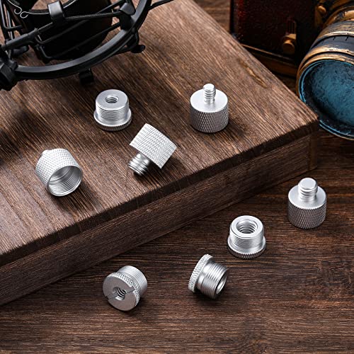 8 Pcs Mic Stand Adapter 5/8 Female to 3/8 Male, 3/8 Female to 5/8 Male, 5/8 to 1/4 and 1/4 to 5/8 Screw Mic Thread Adapter Set for Microphone(Silver) - color: Silver