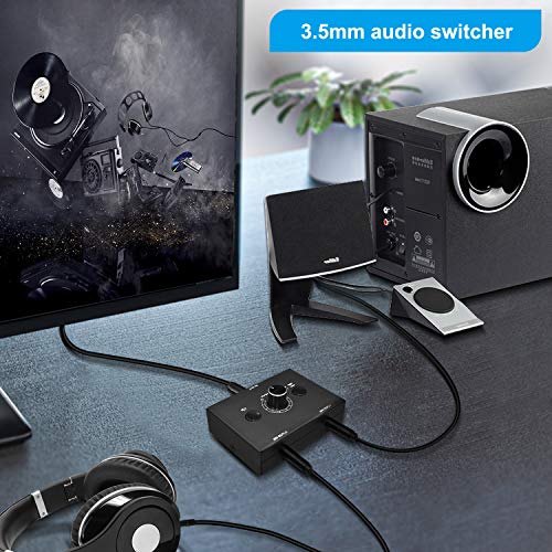 Audio selector 3.5mm Audio Switch Audio Switcher, Passive Speaker Headphone Manual Selector Splitter Box Audio Sharing (2-IN-1-OUT/1-IN-2-OUT)