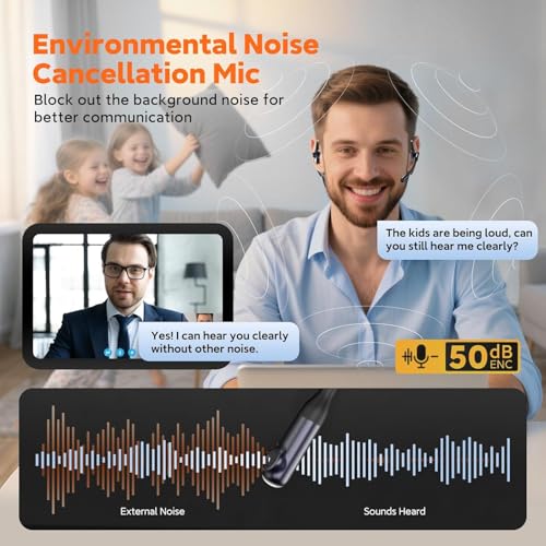 Wireless Noise Cancelling Headphones with Mic,Wireless Headset with Mic for Work(50dB ENC&Mute Button) Bluetooth Headset for Work from Home/Office/PC/Call Center/Laptop/Teams/Zoom Gray