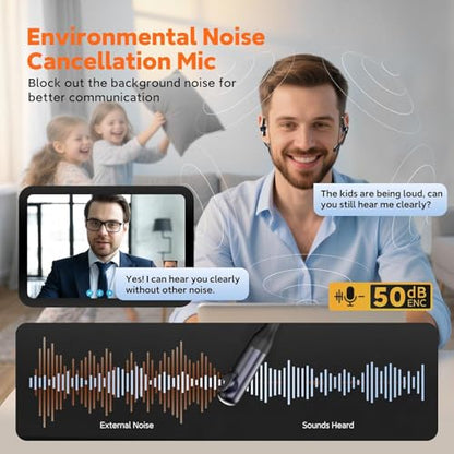 Wireless Noise Cancelling Headphones with Mic,Wireless Headset with Mic for Work(50dB ENC&Mute Button) Bluetooth Headset for Work from Home/Office/PC/Call Center/Laptop/Teams/Zoom Gray