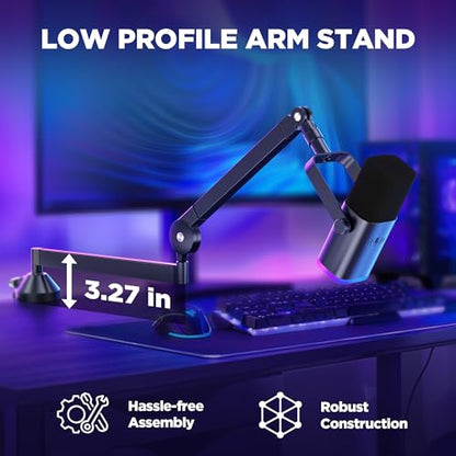 InnoGear Weighted Base Desk Microphone Stand & Low Profile Mic Boom Arm Bundle for Blue Yeti HyperX QuadCast SoloCast Snowball Fifine Shure SM7B and Other Mics