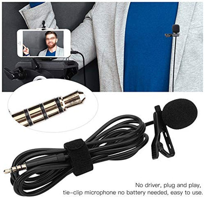 Professional Omnidirectional Portable Lavalier Microphone Wired with 1.5M Cable for Interview Recording for Mobile Phones 3.5mm Interface Plastic Material