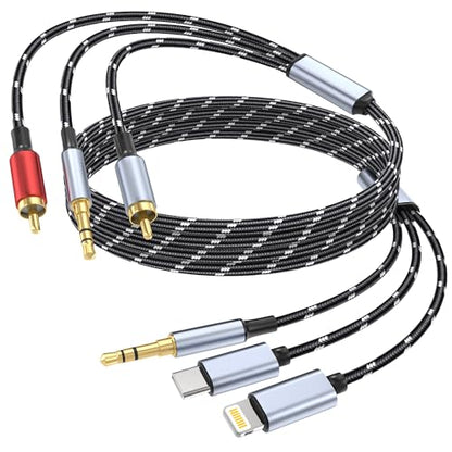 3.5mm to RCA Cable, Lightning to RCA Male to Aux Audio Adapter HiFi Sound Headphone Jack Adapter,(3 in 1 Audio Cable) Connector for iPhone/iPad Speaker MP3 Tablet HDTV(10FT) - size: 10FT, style: 3IN2RCA&3.5mm