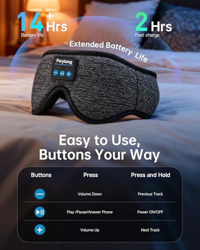 Perytong Sleep Mask with Bluetooth 5.4 Headphones, Wireless Music Sleep Eye Mask for Side Sleepers, 3D Contoured Comfort & Built-in HD Stereo Earphones, Blackout for Travel（Flax Gray） - color: Flax Gray