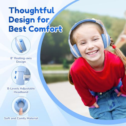 EarFun K2 Kids Bluetooth Headphones for School, Kids Headphones with Mic | Volume Limited, 40H Playtime, Built-in Mic, Stereo Sound, Foldable Over-Ear Headphone for Kids/Toddler/Travel/Tablet Sky Blue - color: Sky Blue