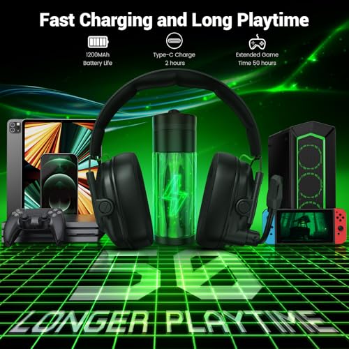 Krysenix Wireless Gaming Headset for Xbox Series,PC,PS5,PS4,Switch-Black | 50mm Drivers,2.4 GHz Wireless & Bluetooth 5.4 Gaming Headphones with Noise Canceling Microphone,RGB Lighting,1200mAh Battery - color: Black for XBOX