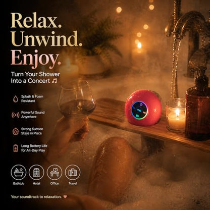 Bluetooth Shower Speaker with LED – Portable Wireless Mini Speaker with Mic & Suction Cup, IPX4 Water Resistant for Shower, Travel, Pool, River Floating, and Outdoor Fun (Plum) - color: Plum