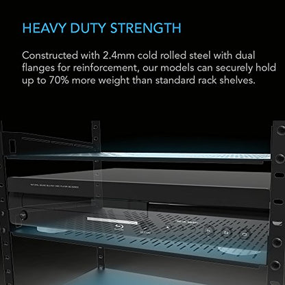 AC Infinity Vented Cantilever 1U Universal Rack Shelf, 8" Deep | Designed for 19” Equipment Racks. Heavy-Duty 2.4mm Cold Rolled Steel, 50lbs Capacity - size: 1RU 8" Deep