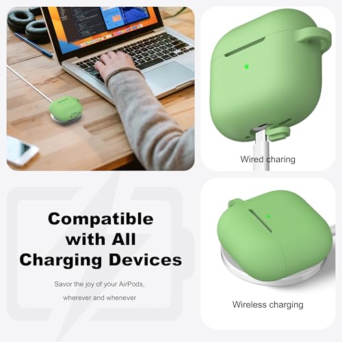 for AirPods 4th Case Cover with Cleaner Kit, Soft Skin Silicone Case Cover with Keychain, Full Protective Case for Men and Women, Compatible with Apple Latest AirPods 4 Case 2024?Avocado - color: C Avocado