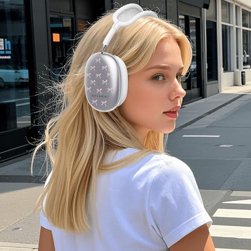 for AirPods Max Headphones Pink Bow Ear Covers for AirPods Max 2 | Cute Clear Ear Cups Cover | White Silicone Ear Pad Case Headband Cover for Apple AirPods Max 2/1 (2026/2024/2020) - color: Pink Bow C/White