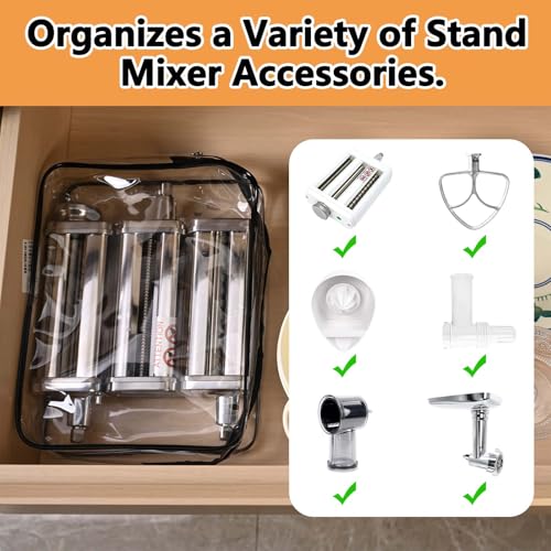 Transparent Stand Mixer Attachment Storage Bag, Dustproof Kitchen Organizer for Mixer Accessories, Clear PVC Zipper Pouch with Breathable Holes, Fits Most Brands, Easy to Clean, Space Saving