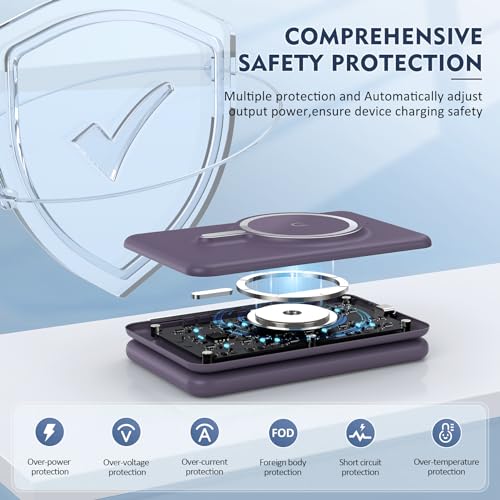 Wireless Charger iPhone - 3 in 1 Charging Station for Apple Devices for iPhone 17 16 15 14 13 12 Pro Max Plus - Foldable Magnetic Charging Pad for Apple Watch Series & Airpods Series - color: Purple
