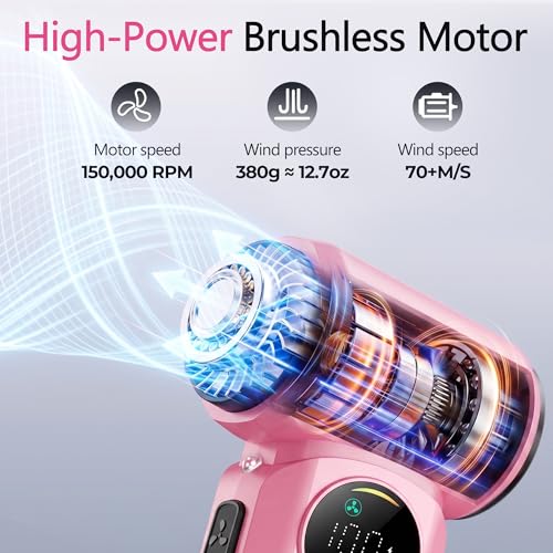 Compressed Air Duster, 150000RPM Electric Air Duster with 6 Nozzles, Adjustable Speed, LED Light & 8000mAh Battery, Rechargeable Cordless Turbo Air Blower for Keyboard, PC, Car &Home Cleaning