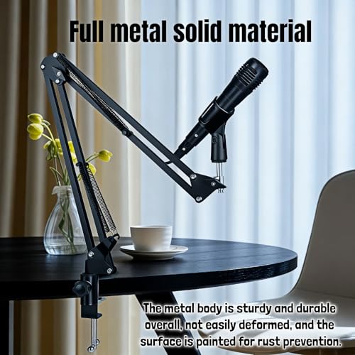 Microphone Boom Arm Stand, Adjustable Desk Mount Scissor Arm with 360° Rotation, Heavy Duty Metal, for Podcast, Recording, Streaming, Gaming, Voice-Over, Studio, Home Office – Black