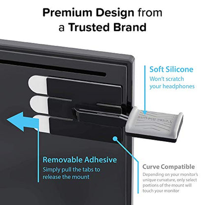 TotalMount Hidden Monitor Stand for Headphones – Does Not Block Monitor | Designed in USA: Premium-Grade Holder Saves Desk Space While Protecting Headphones and Headsets – Removable Adhesive Strips