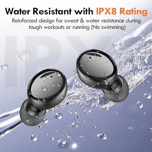 Lanteso Wireless Earbuds, Bluetooth Ear Buds with Mics Clear Call Touch Control IPX5 Waterproof in Ear Headphones with Bass Sound for iPhone Android,Workout-Glossy Black - color: Glossy Black