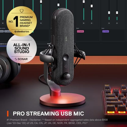 SteelSeries Alias USB Mic for PC — 3x Bigger Capsule for Gaming, Streaming and Podcasting — Sonar for Streamers Audio Software — AI Noise Cancelling — LED Mute & Level Monitoring — Shock Mount - style: Alias