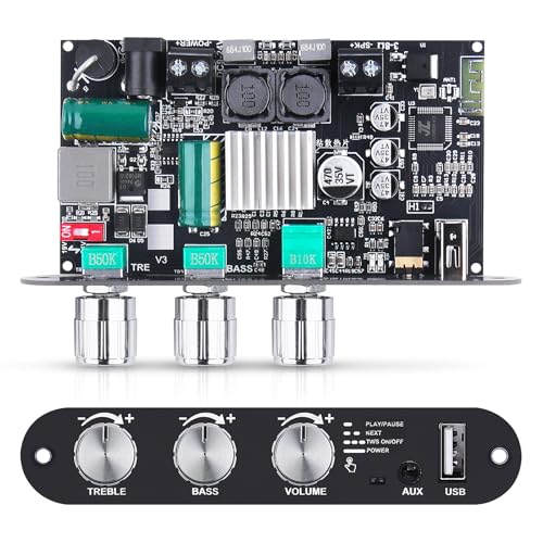 2 Pack ZK-1001U Bluetooth 5.3 Mono Amplifier Board with TWS & Boost Circuit | Mini Audio Amp for Home Outdoor DIY Speakers with 100W Power Output, Treble and Bass, USB/AUX/BT Input, DC 9-24V - color: Black 2PCS ZK-1001U