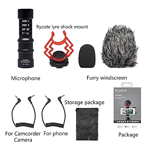 VM-M03 Metal Shotgun Video Microphone Compact On-Camera Cardioid Directional Condenser Mini Recording Mic with Deadcat Windscreen for Smartphone DSLR Cameras and Camcorders Mac Tablet