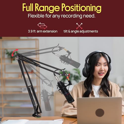 Pyle Suspension Microphone Boom Stand Pro - Desktop Scissor Mic Stand Spring Arm w/ Shock Mount, Adjustable and Extendable Arm, Angle and Tilt Positioning, Universal Table Clamp Mount Style - PMKSH04 - style: Boom stand Original