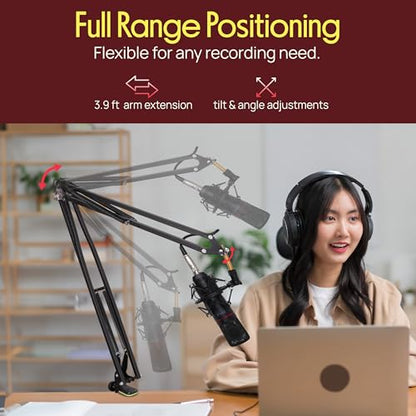 Pyle Suspension Microphone Boom Stand Pro - Desktop Scissor Mic Stand Spring Arm w/ Shock Mount, Adjustable and Extendable Arm, Angle and Tilt Positioning, Universal Table Clamp Mount Style - PMKSH04 - style: Boom stand Original