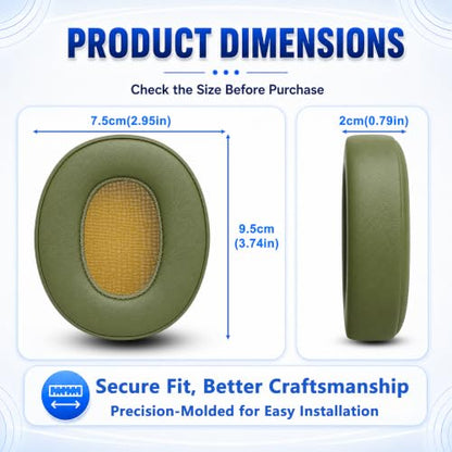 Replacement Ear Pads for Skullcandy Crusher Wireless ANC/Evo/540, Hesh3/ANC/Evo, Venue ANC Over-Ear Headphones, Protein Leather Cushions with Memory Foam, Green - color: Green