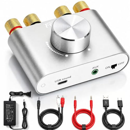 Facmogu F900S Bluetooth 5.0 Mini Power Amplifier, 80Wx2 Stereo Digital Amp | 160W 2.0CH | Hi-Fi Wireless Audio Receiver | AUX/USB/BT Input | Included 12V Power Adapter | For Passive Speakers | Silver - color: Silver, size: 80W+80W