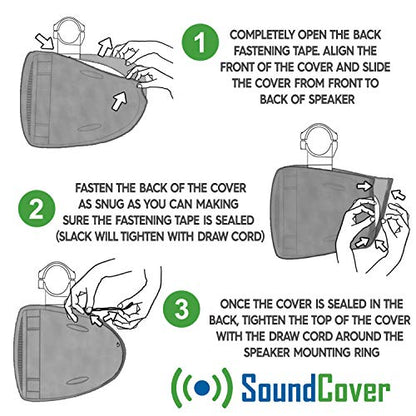 Marine Wakeboard Tower Speaker Covers for 6.5” Round or 6x9” Oval Speakers – 210T Polyester w/ Silver UV Coating – Water-Resistant, Double-Stitched with Drawcord, Drainage Eyelets – Medium (Set of 2) - size: Medium