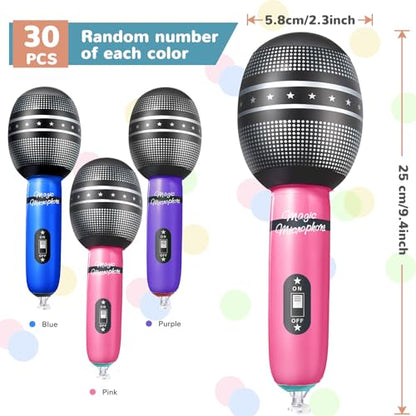 30 Pcs Inflatable Microphones for Kids & Adults, Karaoke Party Favors, Neon - color: Vibrant Color