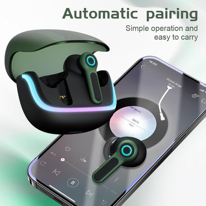 G07 Wireless Earbuds with RGB LED Light Gaming Earbuds with 40ms Low Latency Dual Game and Music Mode Earphones Wireless Headphones with 40 Hours Playtime IPX5 Waterproof (Black Moss) - color: color_name