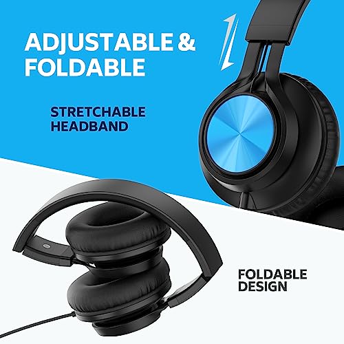 Kids Headphones with Microphone, School Headphones for K-12 Student-Blue | Over-Ear Headphones for Classroom, Online Learning, Travel, Chromebook, Laptop & Tablet - color: Deep Blue